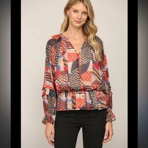 Fate The Matera Chiffon Shirred Waist Blouse Size Small